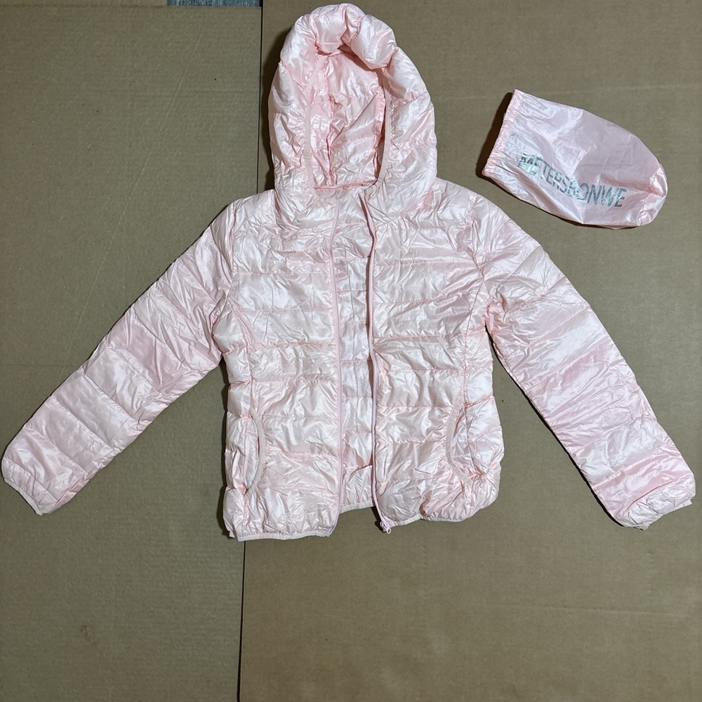 Light Pink Hooded Puffer Jacket with Pouch